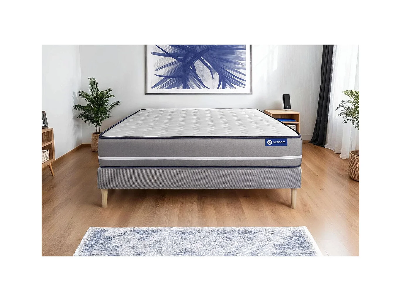 Ensemble matelas Latex + mémoire de forme ACTILATEX PUR 180x200cm 3zones de confort + sommier KIT gris