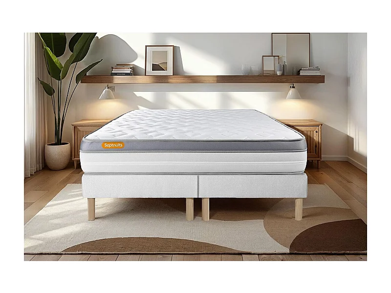 Matelas 160x200 + double sommier 80x200 Memo Zen Mousse à mémoire de forme 5 zones de confort MAXI épaisseur