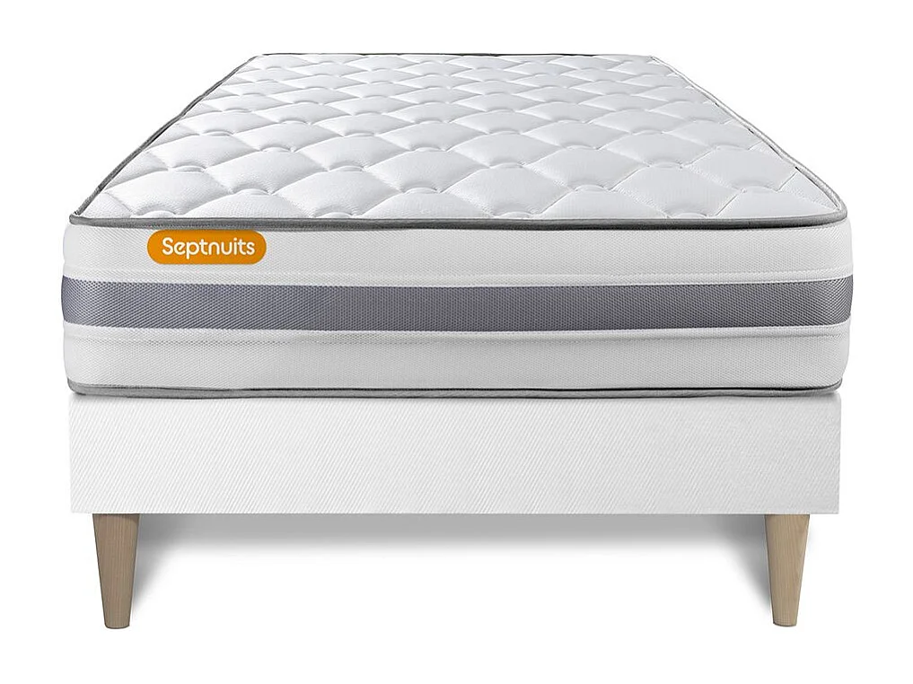 Matelas + sommier kit blanc 90x200 Memo Spring Ressorts ensachés MAXI épaisseur