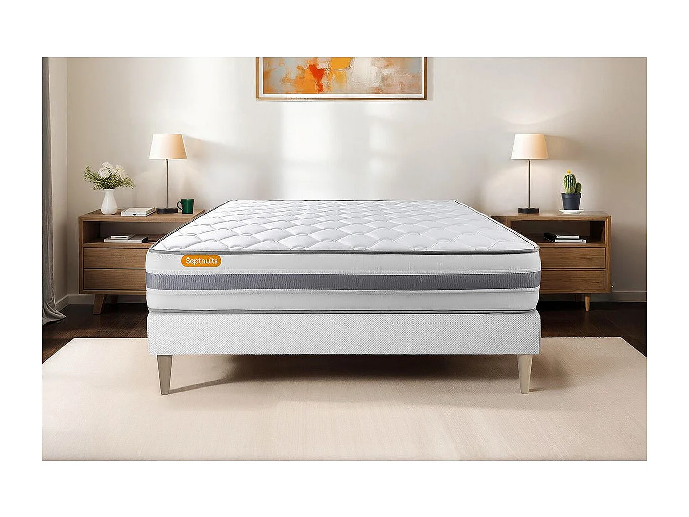 Matelas + sommier kit blanc 90x200 Memo Spring Ressorts ensachés MAXI épaisseur