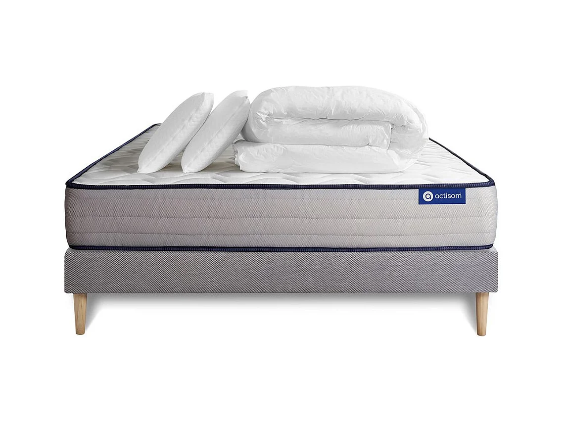 Pack prêt à dormir matelas Ressorts ensachés + Mémoire de forme ACTIFLEX FORM 160x200 + sommier KIT gris +2oreillers+couette