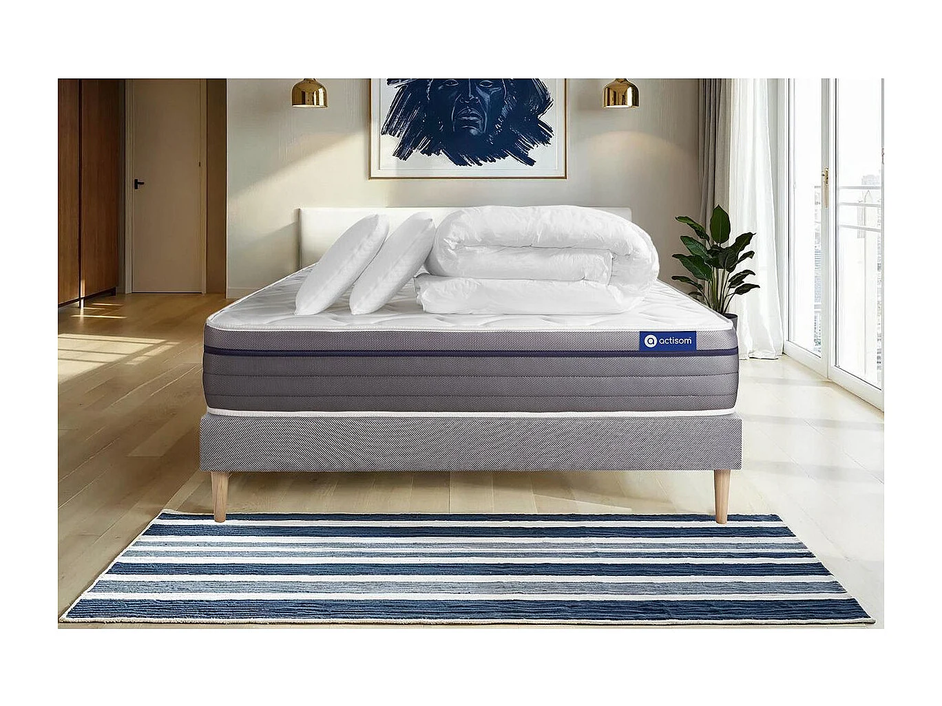 Compleet bedpakket - Matras 140x200 cm + Lattenbodem (kit) + 2 kussens + Dekbed - Actiflex Zen