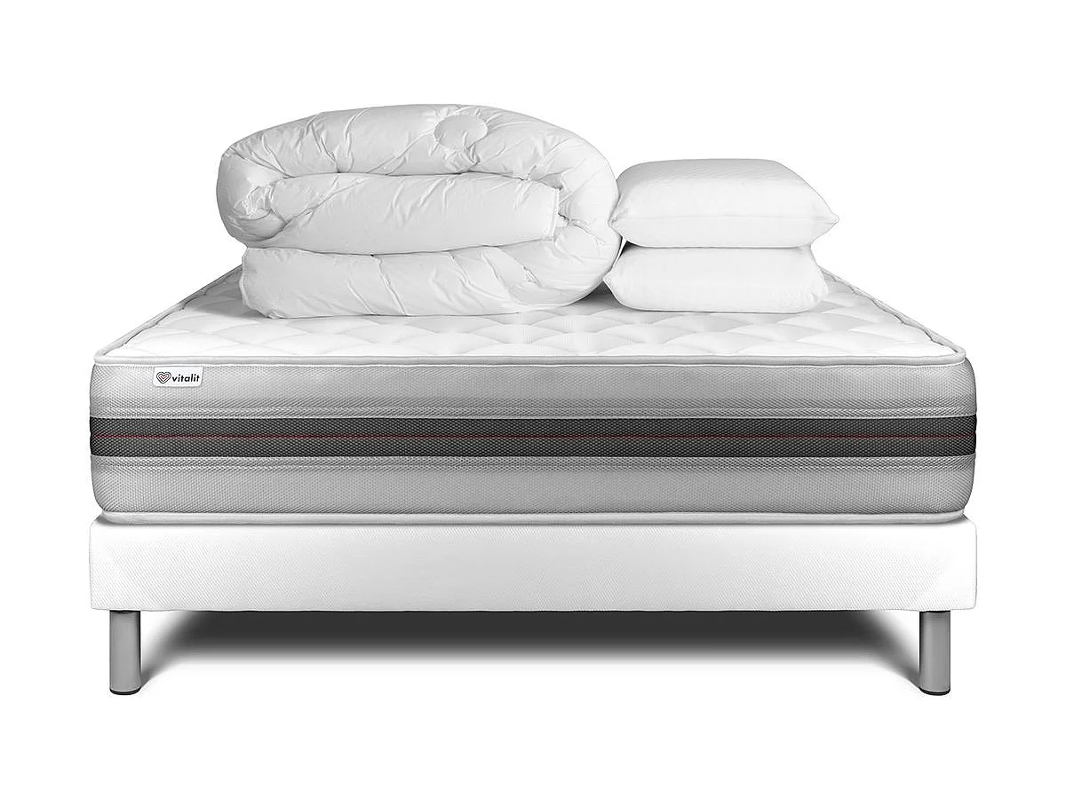Pack cama completa - Colchón 140x190cm + Somier con láminas (kit) + 2 almohadas + Edredón - Vitalmemo Back