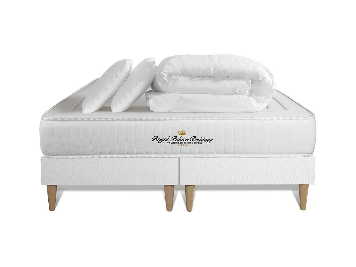 Pack matelas à mémoire de forme Nottingham 180x200cm + double sommier 90x200 cm + 2 oreillers + 1 couette