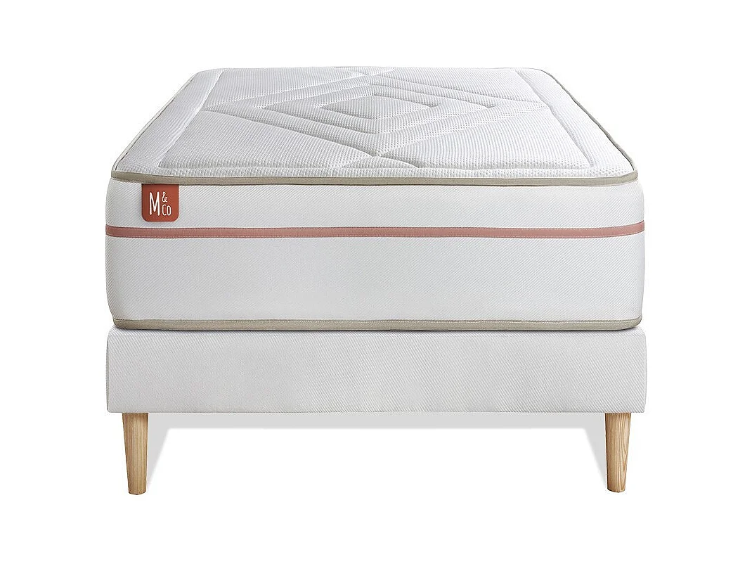 Ensemble LE PAISIBLE 90x200cm Mémoire de forme BioVisco - Ep. 24cm + sommier Blanc