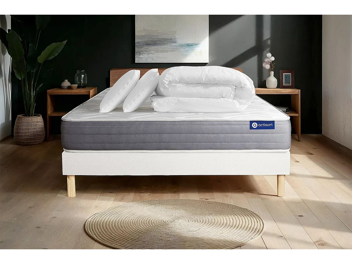 Pacchetto letto completo - Materasso 140x200cm + Box spring con doghe (kit) + 2 cuscini + Piumino - Actiflex Dream