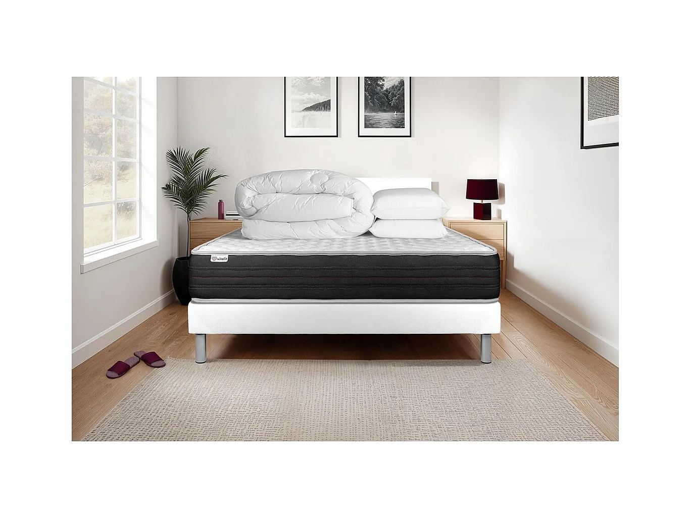 Pack prêt à dormir VITALMEMO ONE 140 x 190 cm sommier Kit blanc