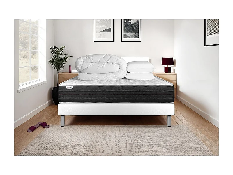 Compleet bedpakket - Matras 140x190 cm + Boxspring met lattenbodem (in kit) + 2 kussens + Dekbed - Vitalmemo One