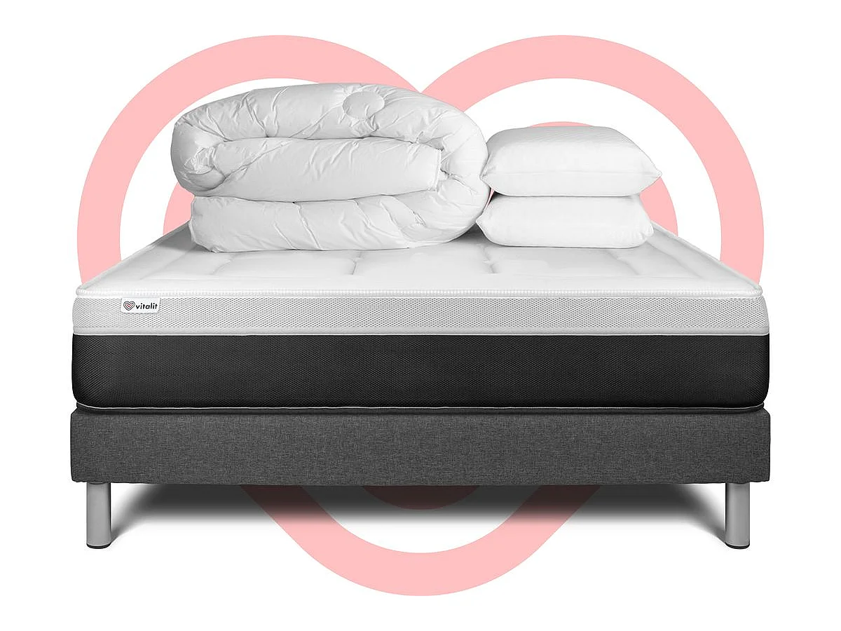 Pack cama completa - Colchón 140x190cm + Somier con láminas (en kit) + 2 almohadas + Edredón - Vital Form