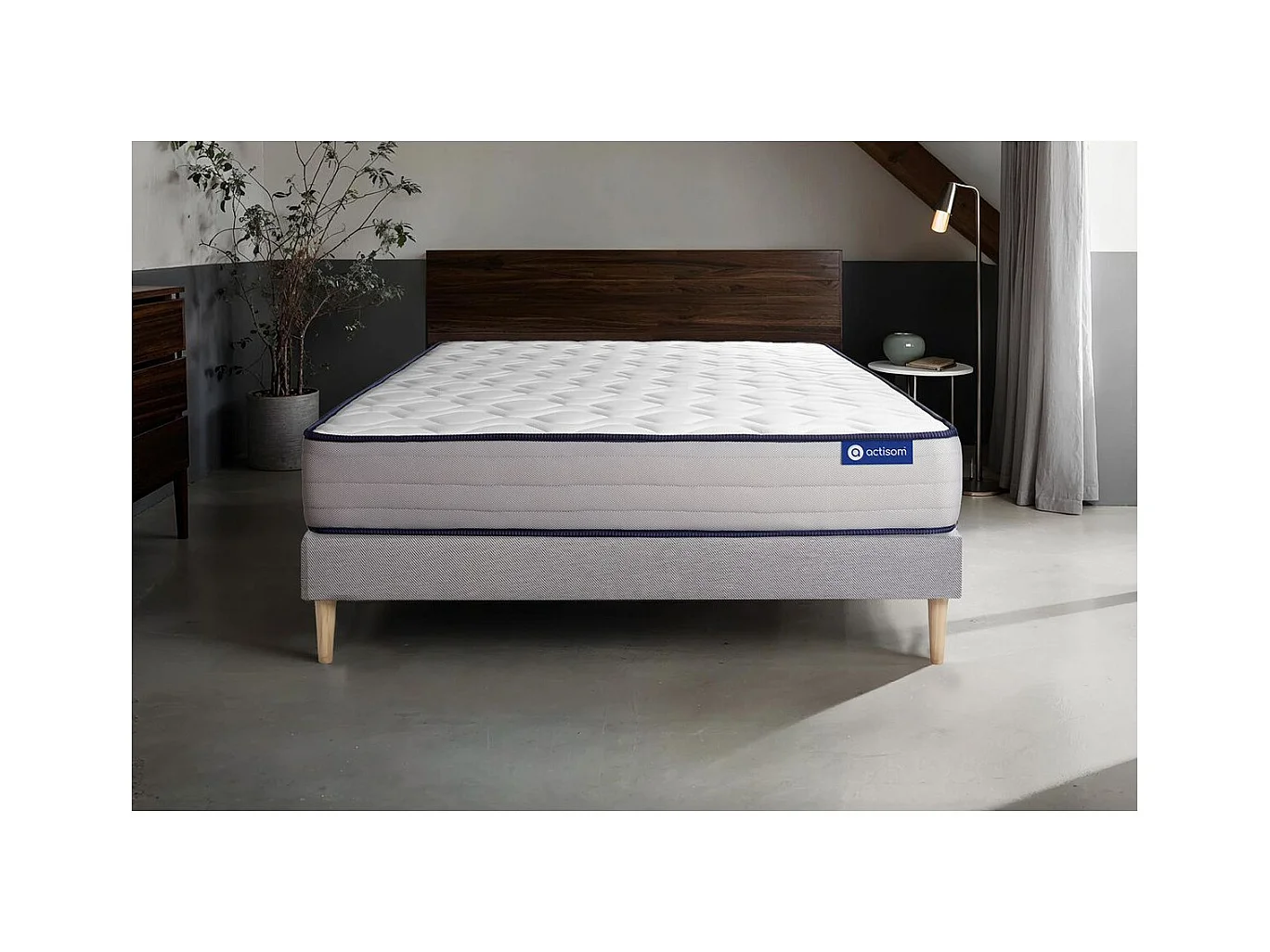 Ensemble matelas Ressorts ensachés et Mémoire de forme ACTIFLEX FORM 160x200 cm 5zones de confort + sommier KIT gris