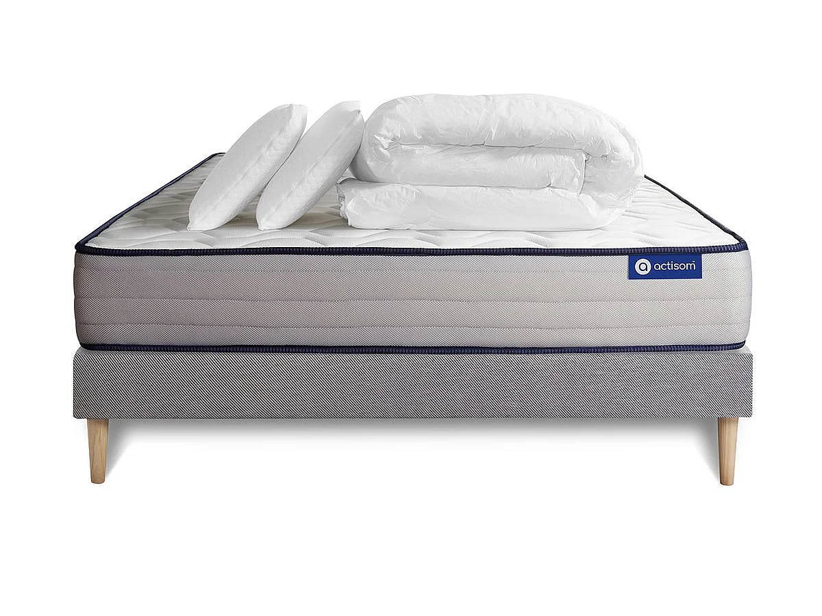 Pack prêt à dormir matelas Mémoire de forme ACTIMEMO FORM 180x200 cm 5zones confort + sommier KIT gris + 2 oreillers+couette