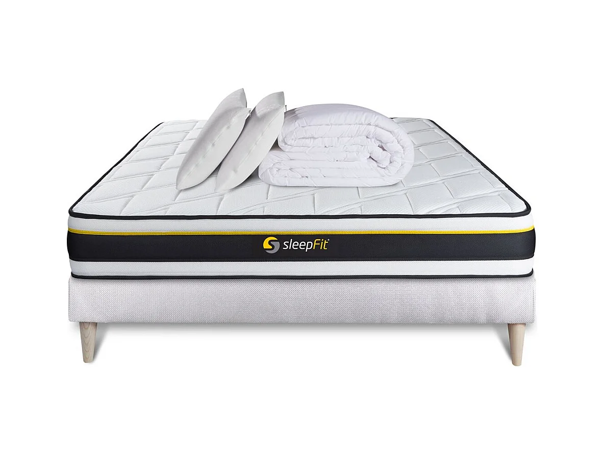 Pack prêt à dormir 180x200 matelas SOFT + sommier kit blanc + 2 oreillers mémoire de forme 60x40cm + Couette Percale 260x240cm