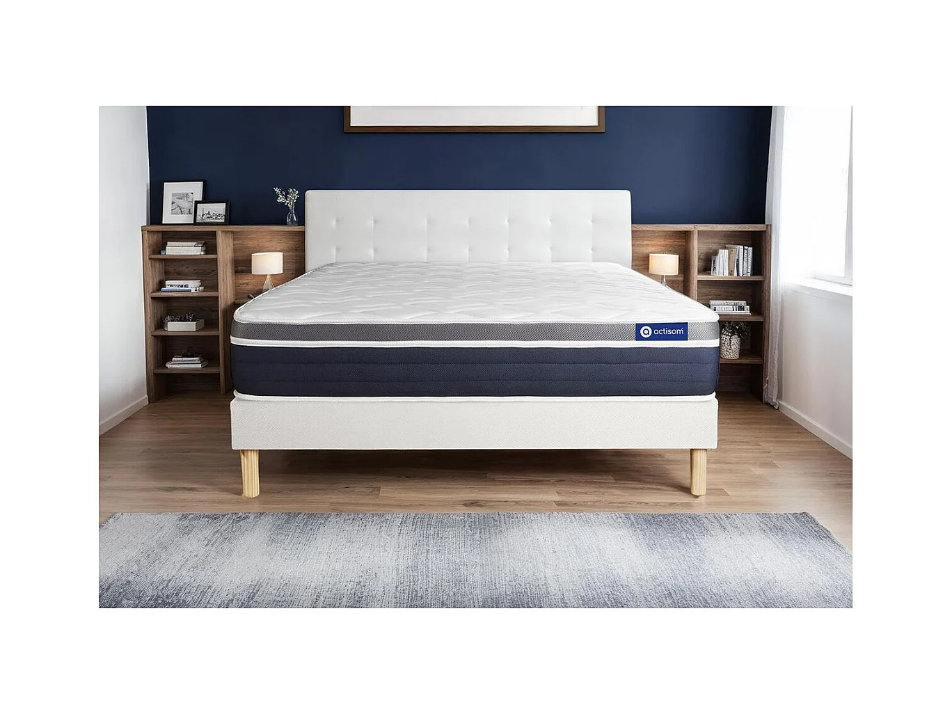 Ensemble ACTIFLEX CONFORT Matelas Ressorts ensachés+mémoire de forme 180x200cm Maxi épaisseur + sommier KIT blanc