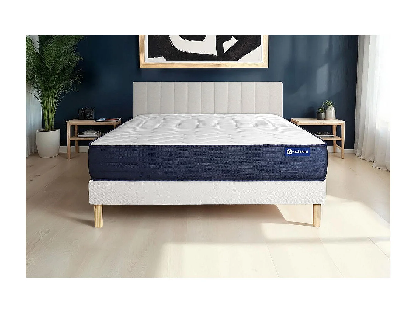 Lattenbodem en Actilatex life matras 90x190cm , matrasdikte : 22 cm , latex en traagschuim , zeer stevig, 5 comfortzones