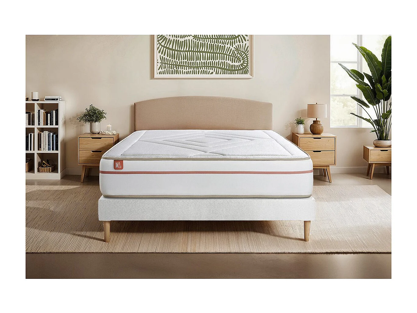 Ensemble LE PAISIBLE 90x200cm Mémoire de forme BioVisco - Ep. 24cm + sommier kit Blanc