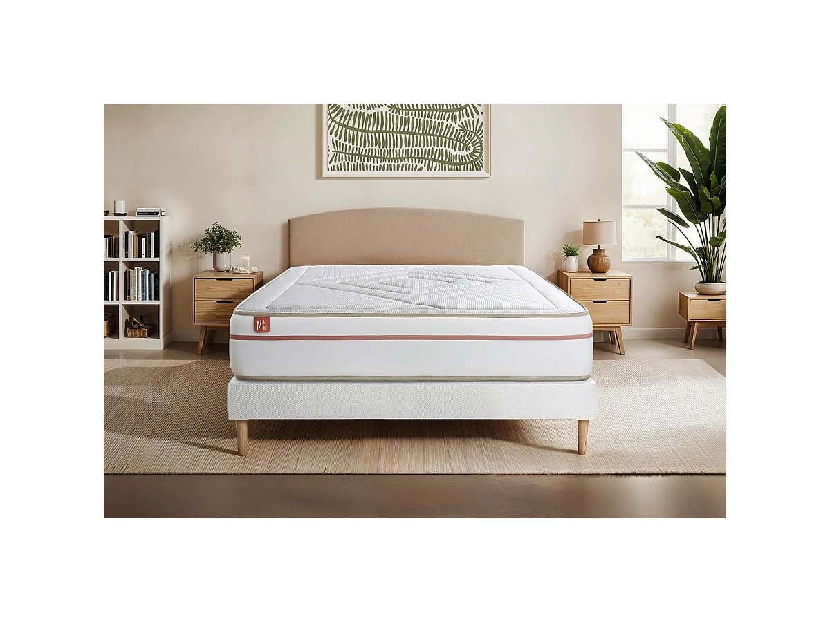 Ensemble LE PAISIBLE 90x200cm Mémoire de forme BioVisco - Ep. 24cm + sommier kit Blanc