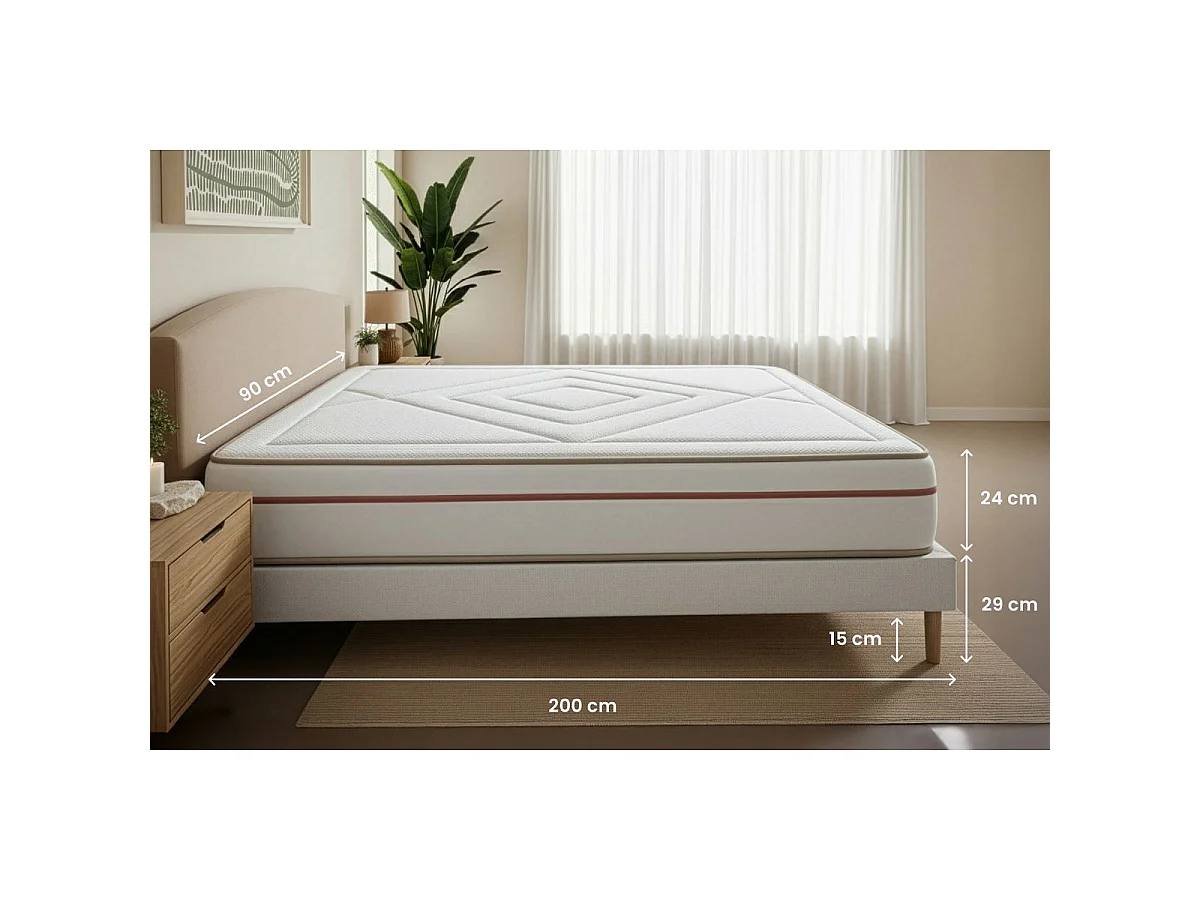 Ensemble LE PAISIBLE 90x200cm Mémoire de forme BioVisco - Ep. 24cm + sommier kit Blanc