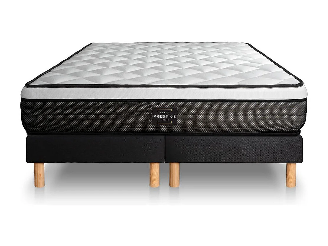 Ensemble Suite 200x200 Ressorts ensachés, mémoire de forme 5 zones double sommier noir