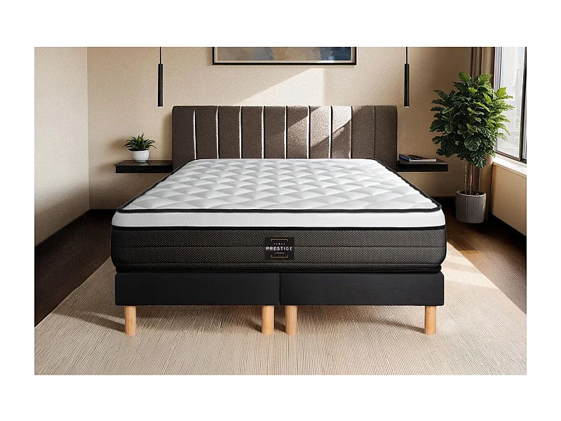 Ensemble Suite 200x200 Ressorts ensachés, mémoire de forme 5 zones double sommier noir