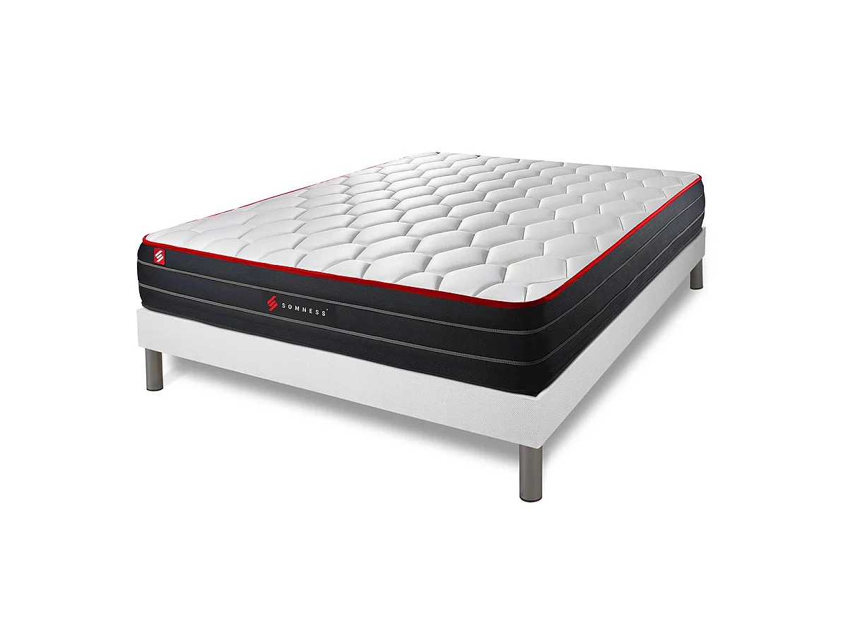 Ensemble 140x200 matelas BOOST ressorts ensachés et mémoire de forme + sommier kit blanc