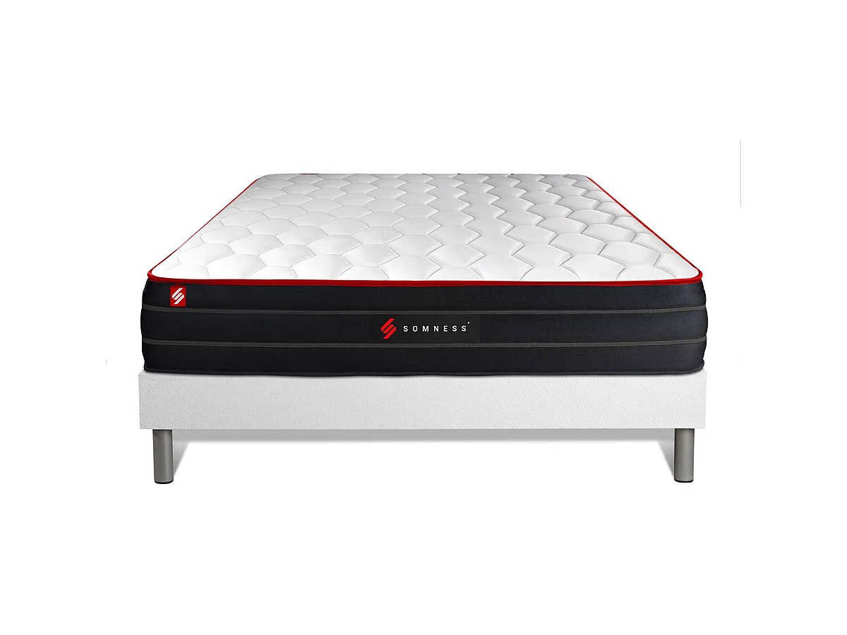 Ensemble 140x200 matelas BOOST ressorts ensachés et mémoire de forme + sommier kit blanc