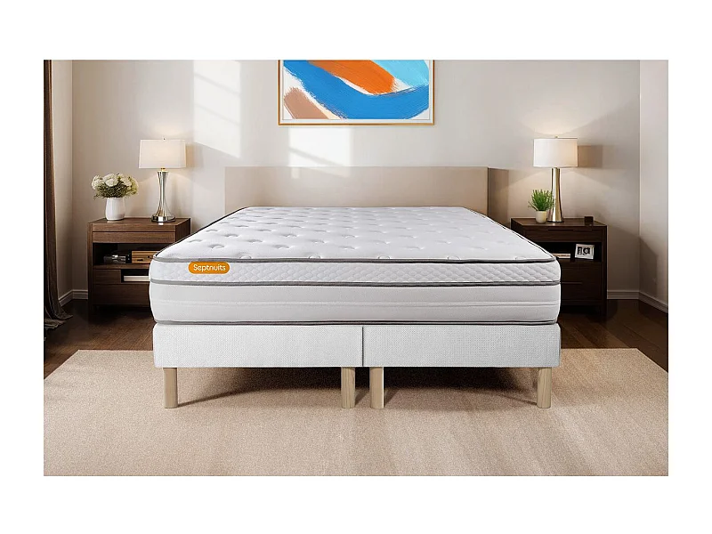 Matelas 160x200 + double sommiers 80x200 Memo Luxe Ressorts ensachés + mémoire de forme 5 zones de confort MAXI épaisseur