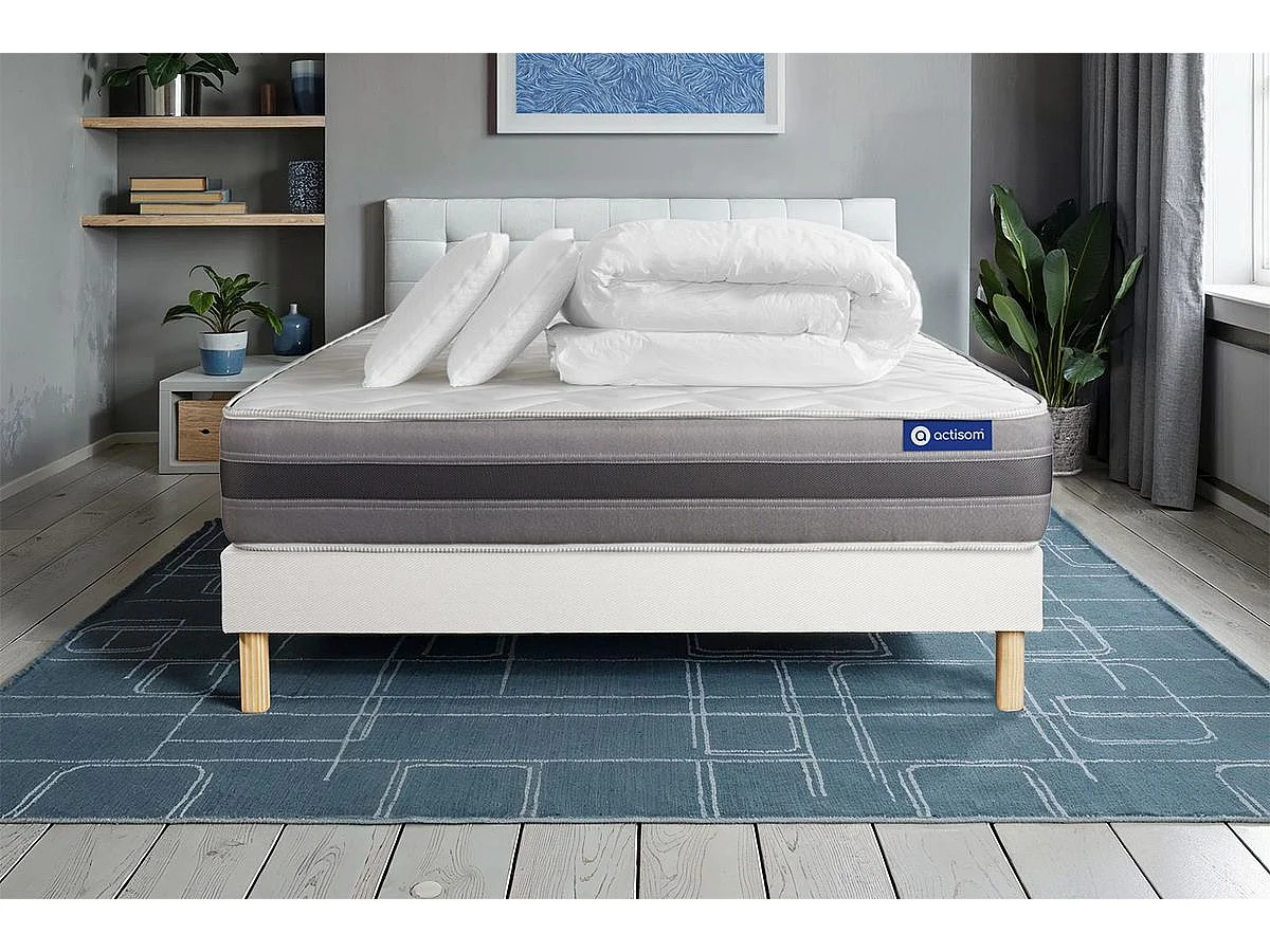 Compleet bedpakket - Matras 160x200 cm + Lattenbodem (kit) + 2 kussens + Dekbed - Actimemo Relax