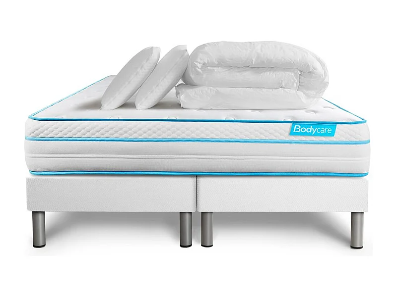 Pack BODYZONE+ 160x200 Ressorts ensachés, visco 5 zones Ultra épaisseur + Couette + 2 oreillers