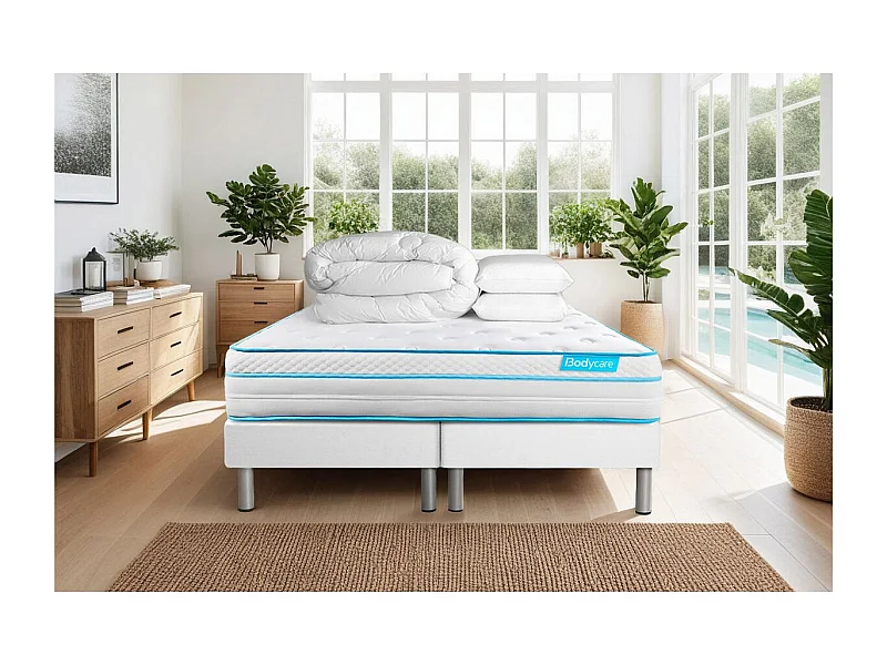 Pack BODYZONE+ 160x200 Ressorts ensachés, visco 5 zones Ultra épaisseur + Couette + 2 oreillers