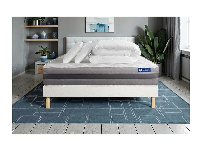 Pacchetto letto completo - Materasso 160x200cm + Box spring con doghe (kit) + 2 cuscini + Piumino - Actiflex Relax
