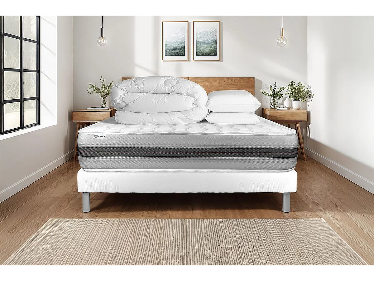 Pack prêt à dormir VITALSPRING RECOVER 140 x 200 cm sommier Kit blanc