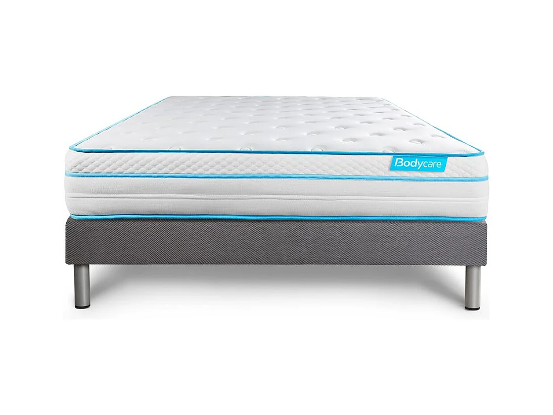 Ensemble 140x200 matelas BodyMax micro ressorts ensachés et mémoire de forme + sommier kit gris