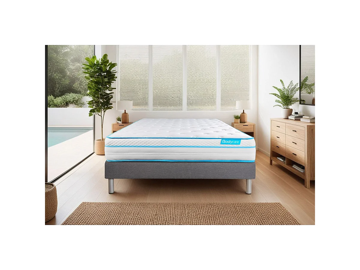 Ensemble 140x200 matelas BodyMax micro ressorts ensachés et mémoire de forme + sommier kit gris