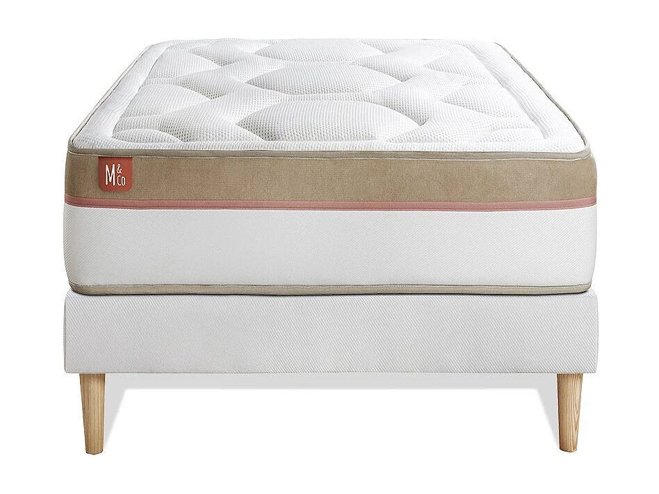 Ensemble LE COSY 90x190cm Mémoire de forme 7 zones de confort - Ep. 30cm + sommier kit Blanc