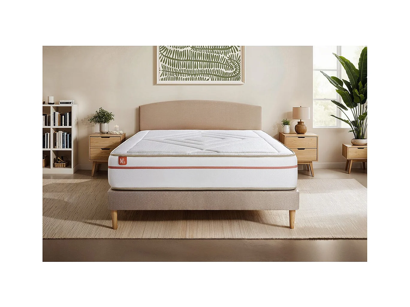 Ensemble LE PAISIBLE 90x190cm Mémoire de forme BioVisco - Ep. 24cm + sommier kit Beige