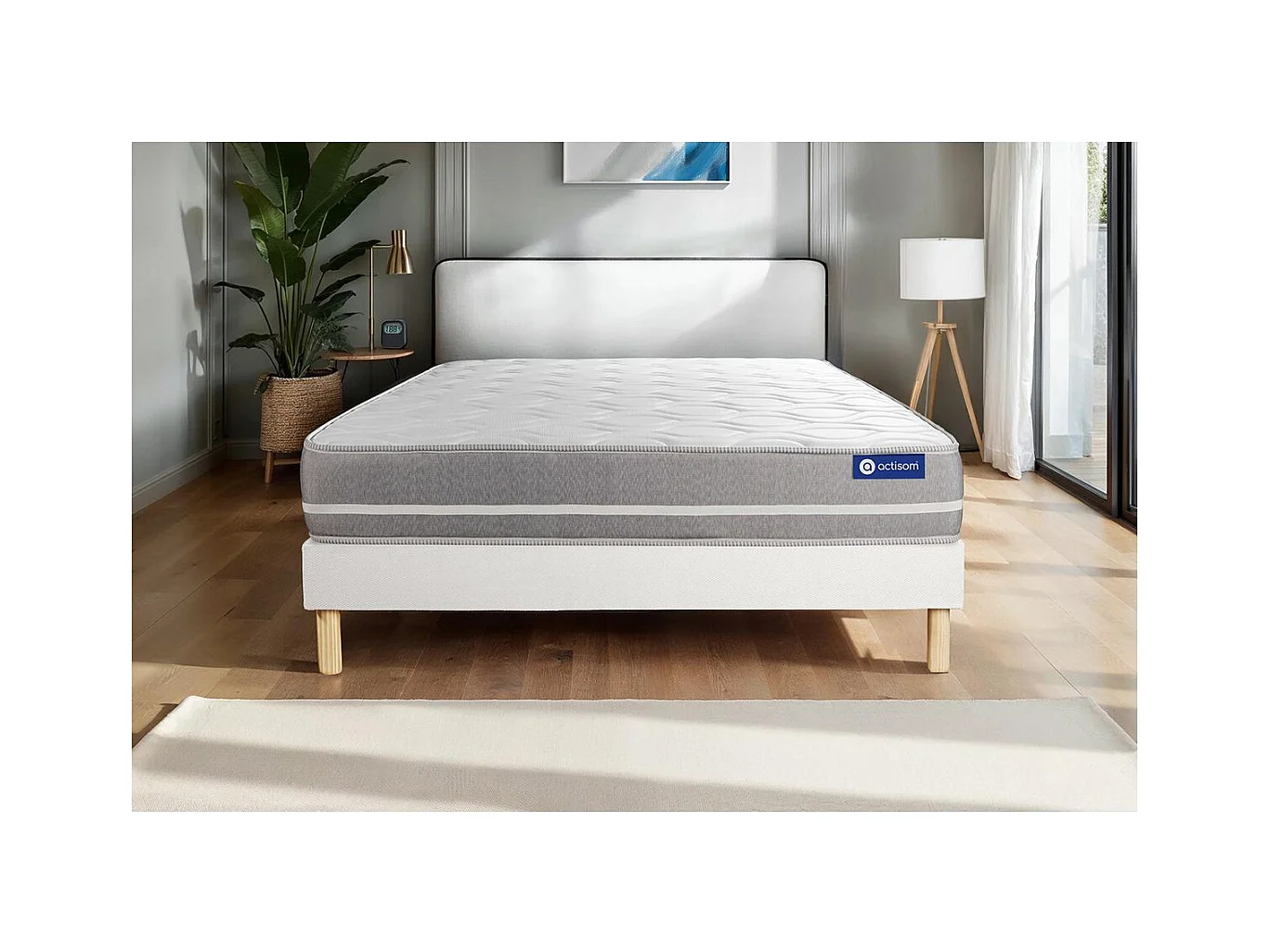 Ensemble matelas Latex + mémoire de forme ACTILATEX TOUCH 160x200 3zones de confort + sommier KIT blanc