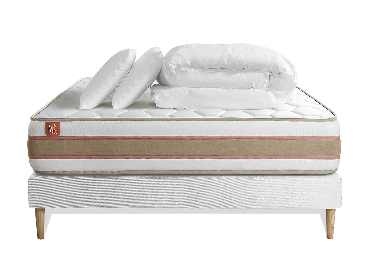 Pack prêt à dormir matelas LE DÉLICAT 140x200cm Ressorts ensachés + Mémoire de forme + sommier kit Blanc