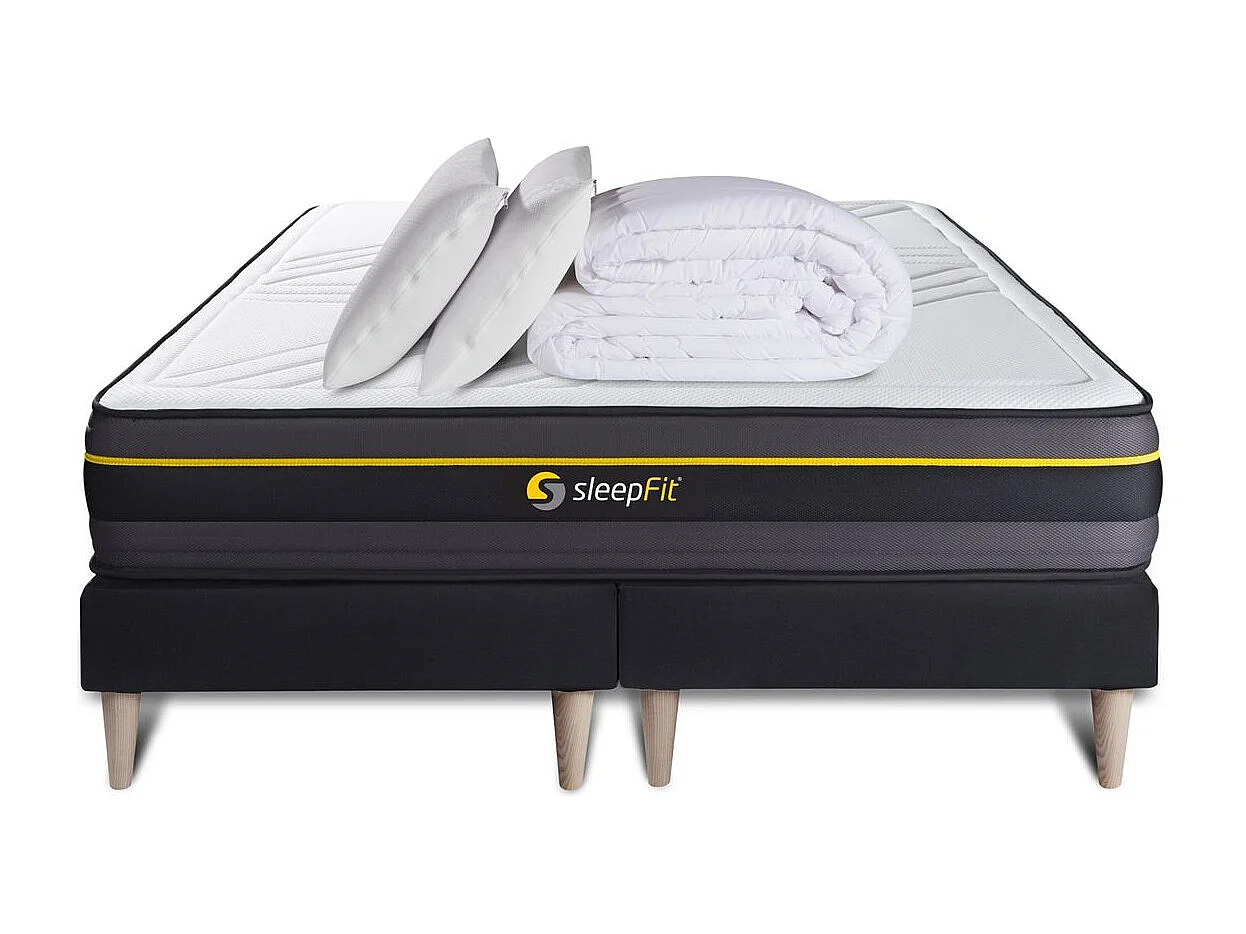 Pack matelas ACTIVE 180x200 + double sommiers noir 90x200 + Couette + 2 oreillers