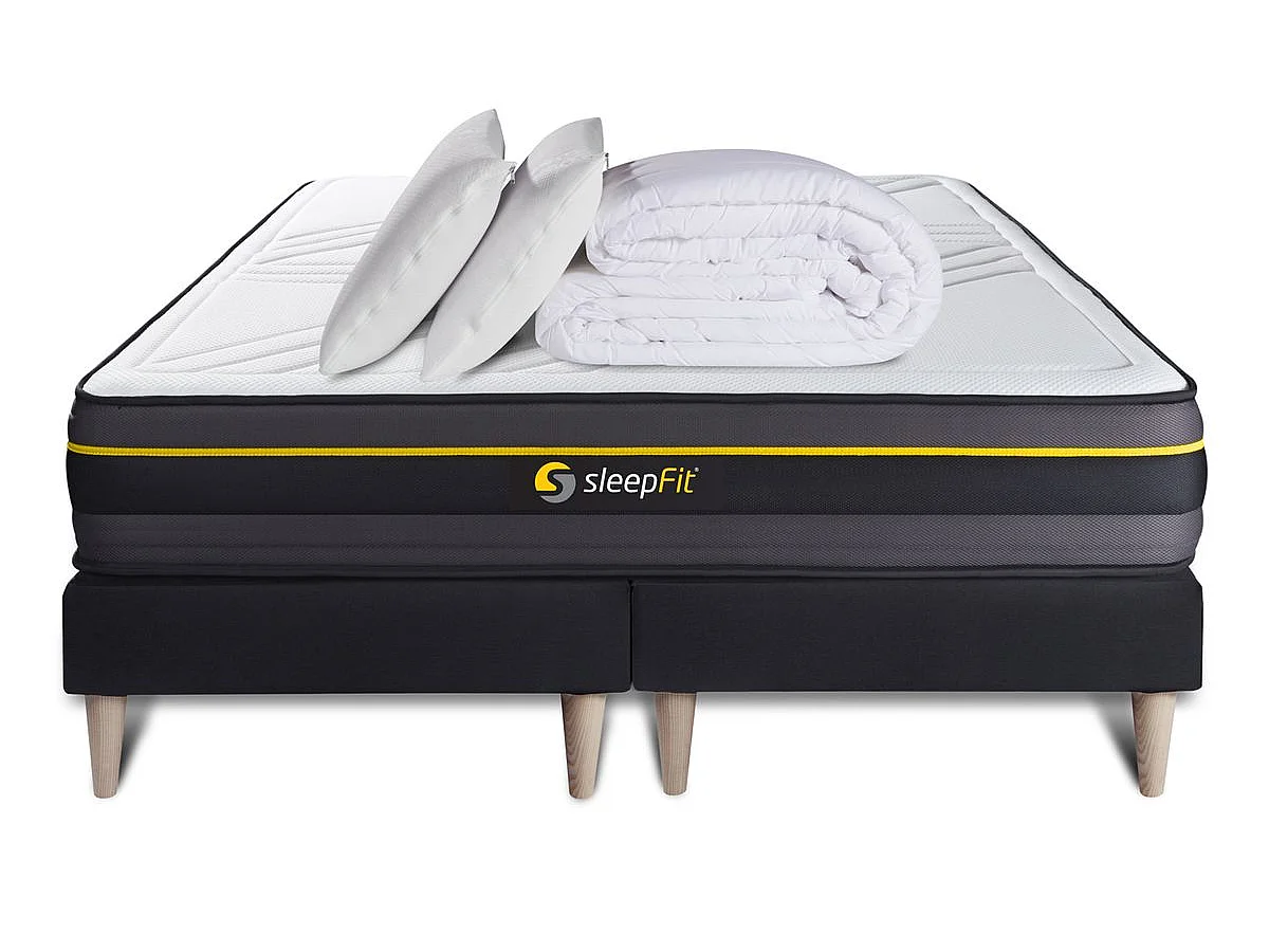 Pack matelas ACTIVE 180x200 + double sommiers noir 90x200 + Couette + 2 oreillers
