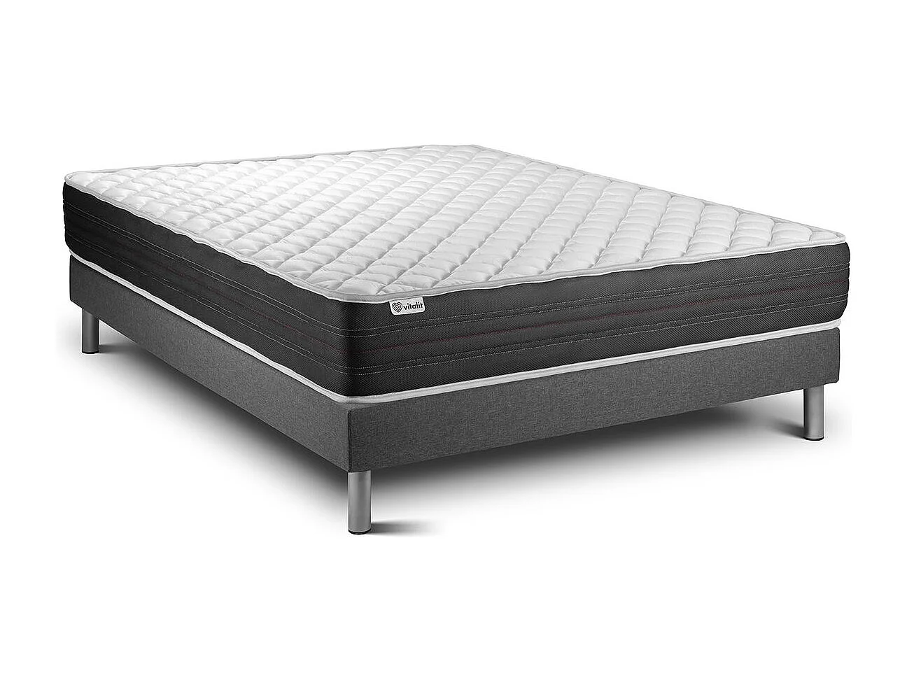 Conjunto de estrado gris + Colchão VITALIT VITALMEMO ONE ( 160 x 200 cm - Espuma viscoelástica )