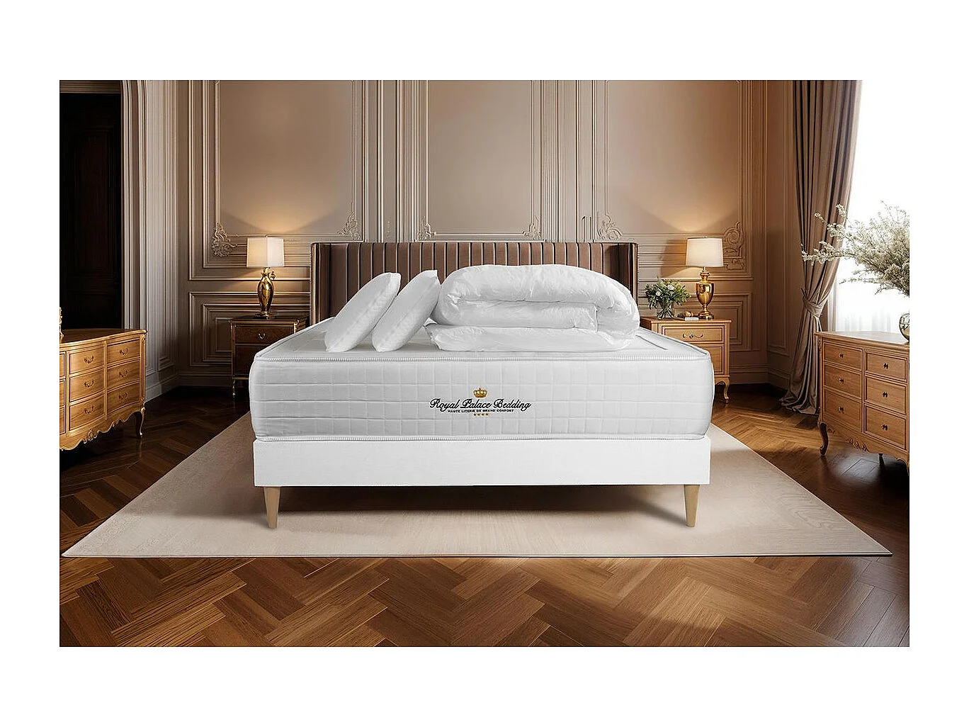 Compleet bedpakket - Matras 140x190 cm + Lattenbodem (in kit) + 2 kussens + Dekbed - Windsor