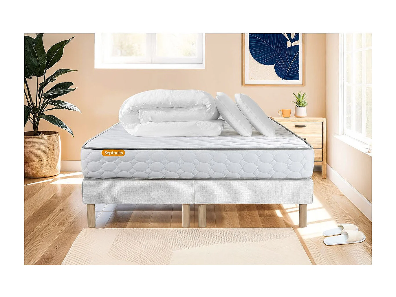 Pack matelas Memo + double sommiers  180x200 + 2 oreillers mémoire de forme