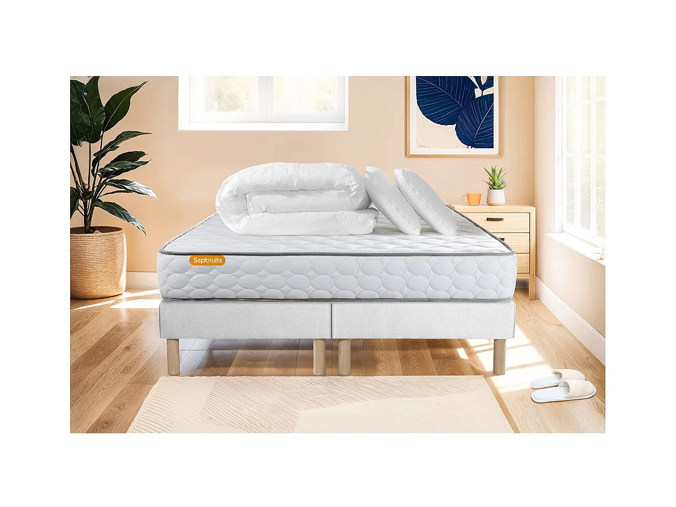 Pack matelas Memo + double sommiers  180x200 + 2 oreillers mémoire de forme