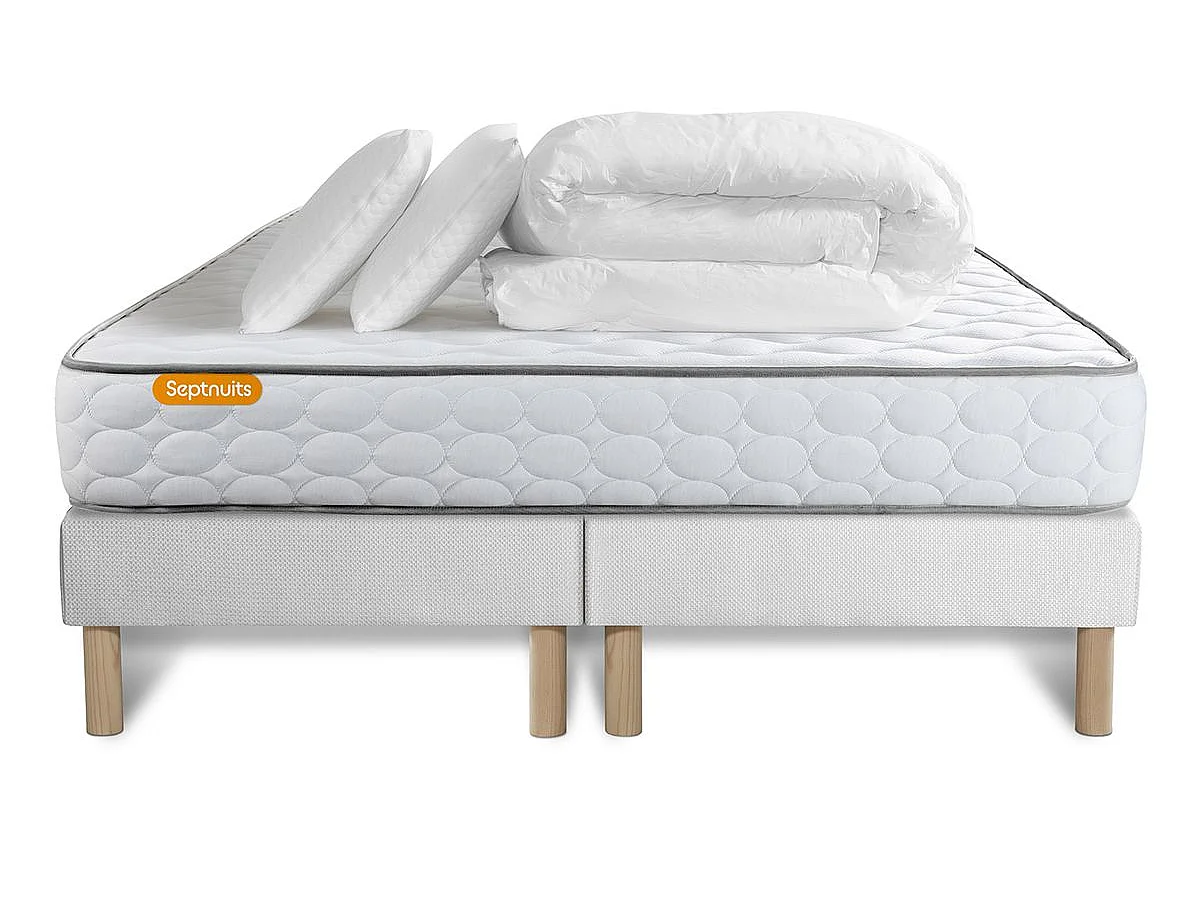 Pack matelas Memo + double sommiers  180x200 + 2 oreillers mémoire de forme
