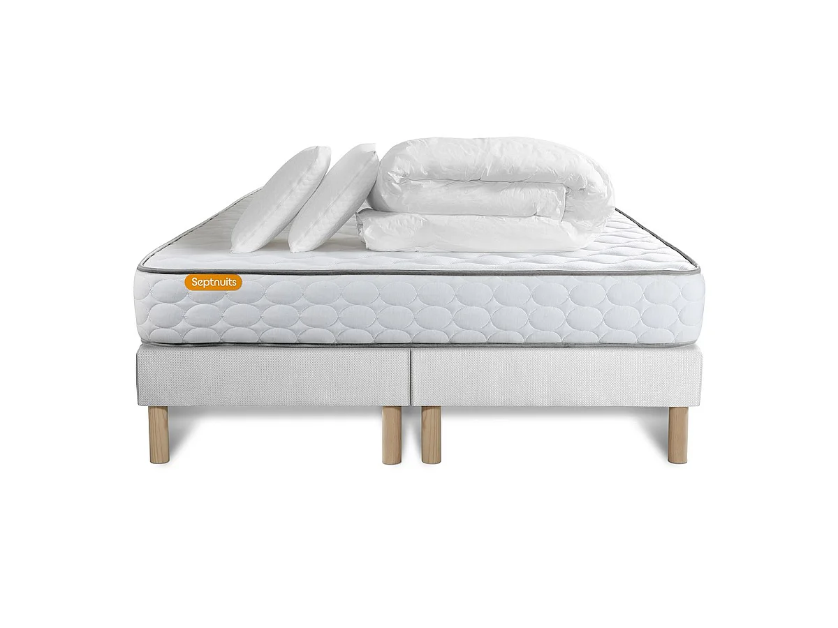 Pack matelas Memo + double sommiers  180x200 + 2 oreillers mémoire de forme