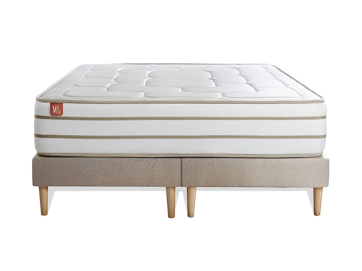 Pack prêt à dormir matelas LE DOUILLET 200x200cm Mémoire de forme BioVisco + double sommiers Beige + 2 oreillers + couette