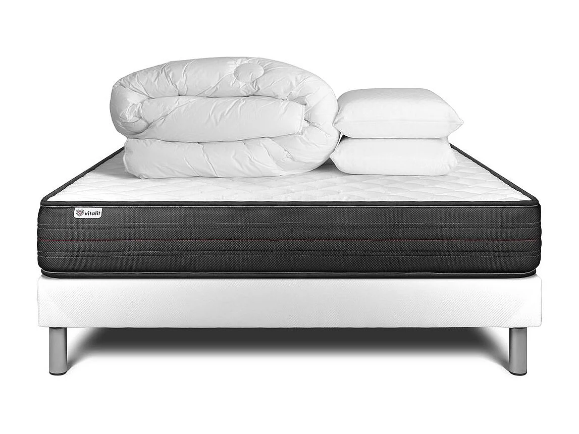 Pack cama completa - Colchón 160x200cm + Somier con láminas (en kit) + 2 almohadas + Edredón - Vitalpower