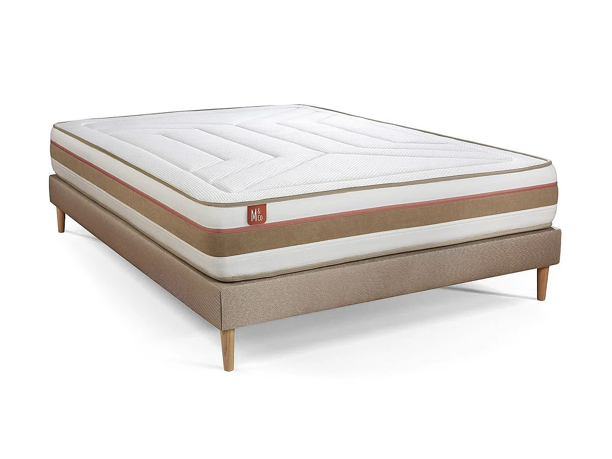 Ensemble LE TENDRE 160x200cm Ressorts ensachés + Mémoire de forme 7 zones de confort - Ep. 28cm + sommier kit Beige