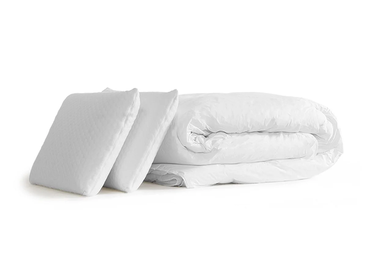 Pack 180x200 matelas BodyFlex + sommier kit blanc + Couette 260x240cm + 2 oreillers 60x40cm