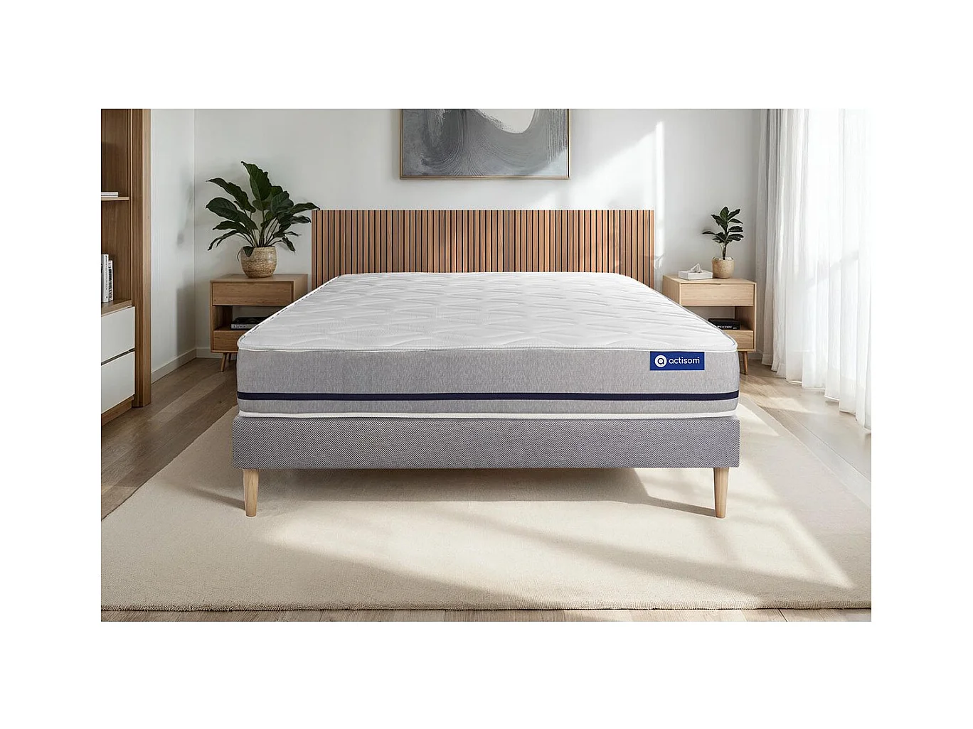 Ensemble matelas 140x200 ACTIMEMO SOFT 3zones de confort + sommier KIT gris